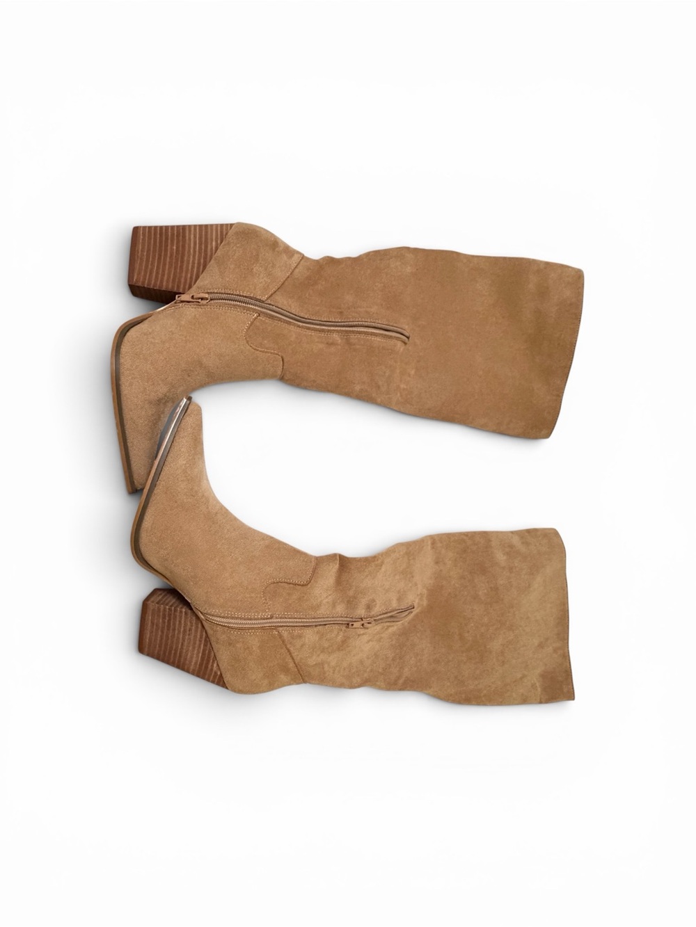 Mid-Calf Suede Block Heel Boots in Tan